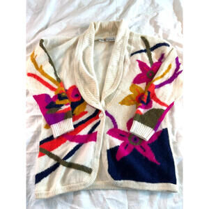 Vintage Rafaella Floral Cardigan Angora Lambswool Blend Size M